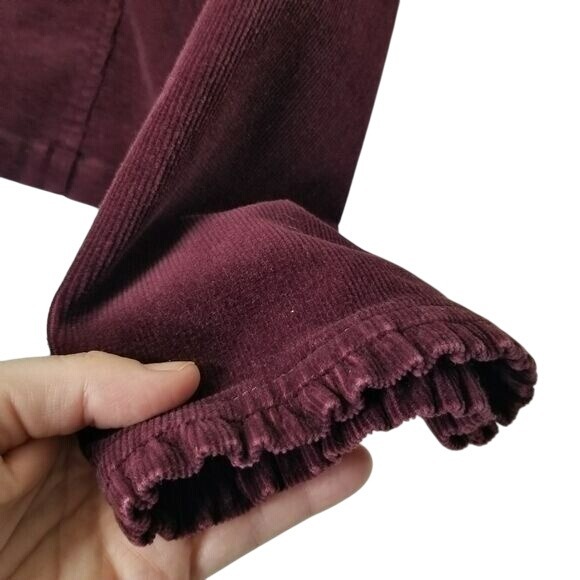 SASHIMI Women's Corduroy Blazer Jacket L Burgundy Ruffle Trimmed Pockets Y2K - Picture 4 of 10